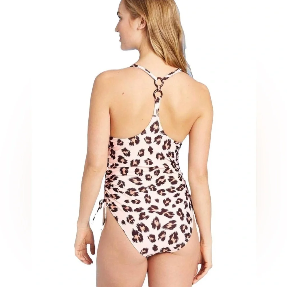 NWT Kona Sol Women's Modern Coverage One Piece Swimsuit - Leopard Print Size S